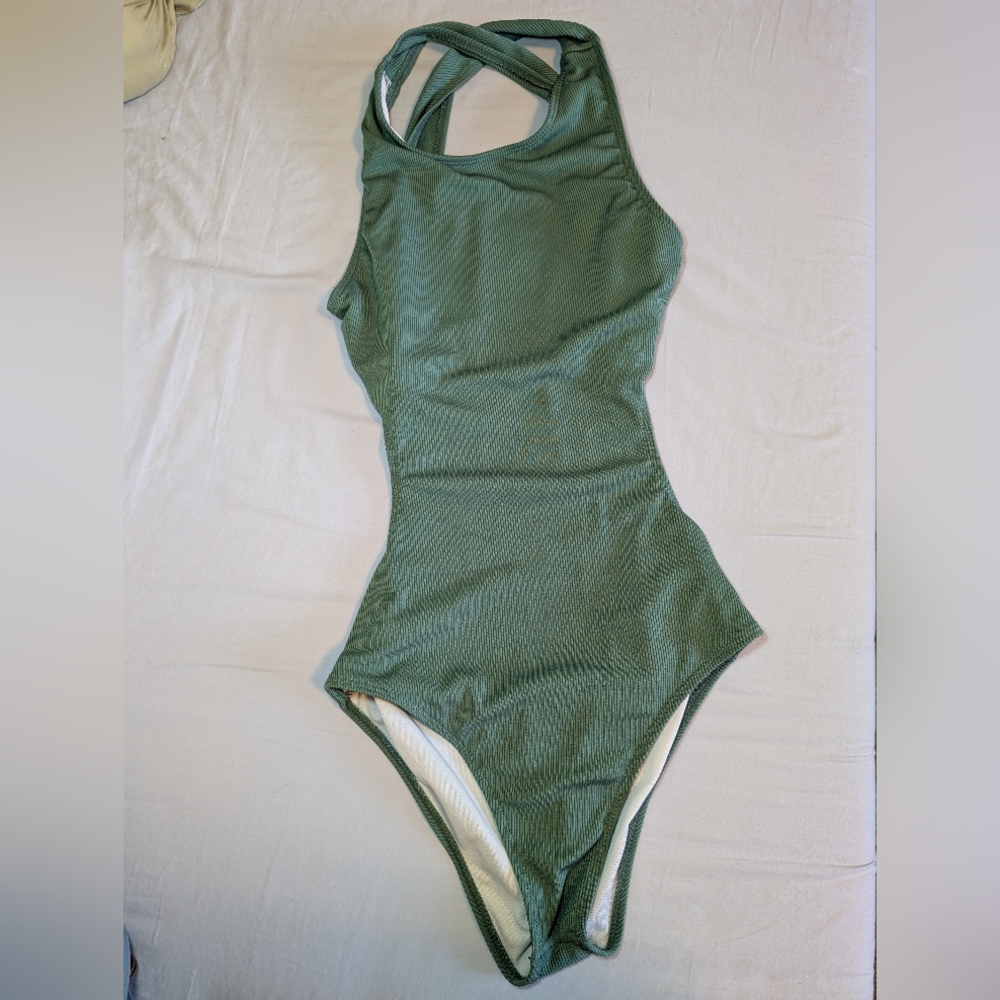 Aerie Green Bodysuit One Piece with Halter Neckline